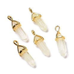 Стеклянный Камень Арбуза Бледно-зеленые арбузные камни стеклянные заостренные подвески, граненые, с фурнитурой латунной золотого тона, без свинца и без кадмия, пуля, 27~30x9~10x7~8 мм, отверстие : 4x3 мм