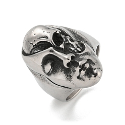 Античное Серебро 304 открытые кольца из нержавеющей стали, череп, античное серебро, внутренний диаметр: 19 мм