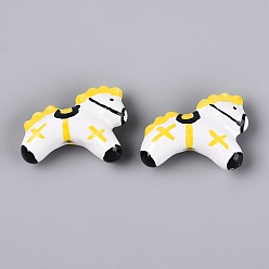 Желтый Ручной фарфоровые керамические шарики, лошадь, Famille выросли стиле, желтые, 22.5~23x30~31x9.5~10.5 мм, отверстие : 1.8~2 мм