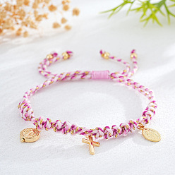 Средняя Орхидея Браслеты с подвесками из латуни в богемном стиле, плетеные браслеты из пеньковой веревки для женщин, крест и овал со святым Бенедиктом, средне орхидеи, внутренний диаметр: 11 дюйм (28 см)