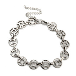 Stainless Steel Color Non-Tarnish 304 Stainless Steel Coin Link Chains Bracelets for Men & Women, Stainless Steel Color, 7-1/2 inch(19.2cm)