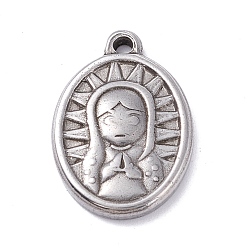 Stainless Steel Color Non-Tarnish 304 Stainless Steel Pendants, Oval with Saint, Stainless Steel Color, 20x14x2.5mm, Hole: 1.6mm