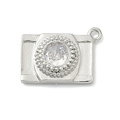 Платина Латунные подвески из прозрачного кубического циркония, прелести камеры, без кадмия и без свинца, долговечный, стойки покрытие, платина, 12x16.5x4 мм, отверстие : 1.4 мм