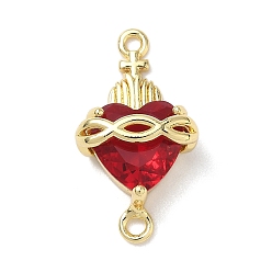 Настоящее золото 18K Подвески-соединители в виде священного сердца из латуни со стеклом темно-красного цвета, без свинца и без кадмия, долговечный, стойки покрытие, реальный 18 k позолоченный, 24x13x8 мм, отверстие : 1.5 мм