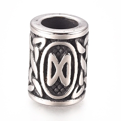 Античное Серебро 304 из нержавеющей стали европейские шарики, бусины с большим отверстием, колонка с рунами / футарк / футор, античное серебро, 13.5x10 мм, отверстие : 6 мм