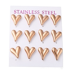 Розовое Золото Вакуумное покрытие pvd 304 серьга-гвоздик из нержавеющей стали, сердце, розовое золото , 14x12 мм, 12 шт / комплект