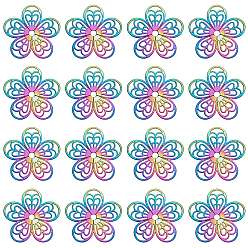 Rainbow Color 201 из нержавеющей стали филигранные подвески, гравированные металлические украшения, цветок, Радуга цветов, 18x0.3 мм, отверстие : 2 мм, 20 шт / коробка