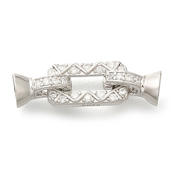 Платинированный 925 Складчатые застежки из стерлингового серебра с микропаве из прозрачного кубического циркония, прямоугольные, Реальная платина, 19 мм