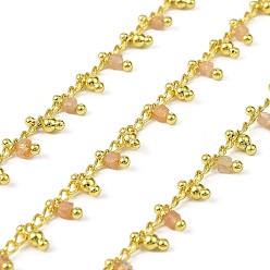 Лунный Камень Кубические звенья из латуни ручной работы, с бусинами из натурального лунного камня и катушкой, долговечный, стойки покрытие, пайки, без свинца и без кадмия, реальный 18 k позолоченный, очарование: 6x2.5x2.5 мм и 6x2.5 мм
