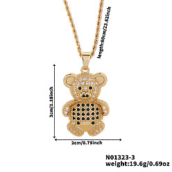 Черный Латунные микро-паве кубические цирконии милые мини-подвески в виде мультяшных медведей для женщин, золотые, чёрные, 23.62 дюйм (60 см)