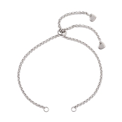 Нержавеющая Сталь Цвет 2мм 304 изготовление браслета-слайдера из нержавеющей стали, с латунной бисера, цвет нержавеющей стали, 10-1/4 дюйм (26 см)