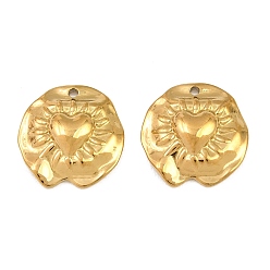Chapado en Oro Real 18K 304 colgantes de acero inoxidable, Redonda plana irregular con dijes de corazón, revestimiento de iones (ip), real 18 k chapado en oro, 16.5x16x4 mm, agujero: 1.2 mm