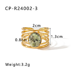 Африканский Бирюза(яшма) 304 Браслет из нержавеющей стали с открытыми кольцами из синтетической африканской бирюзы (яшмы)., овальные, золотые, 20 мм