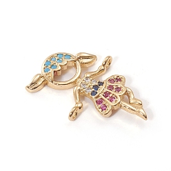 Golden Brass Micro Pave Cubic Zirconia Links connectors, Girl, Colorful, Golden, 21.5x15x2.5mm, Hole: 1.2mm
