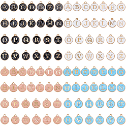 Mixed Color 4Bags 4 Colors Initial Letter A~Z Alphabet Enamel Charms, Flat Round Disc Double Sided Charms, Mixed Color, 14x12x2mm, Hole: 1.5mm, 26pcs/bag, 1bag/color