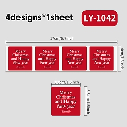 Квадрат Самоклеящиеся наклейки на рождественскую тематику, для украшения подарков, квадратный, 38x38x0.1 мм, 4 шт/лист.