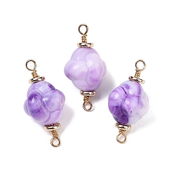 Средняя Орхидея Непрозрачные акриловые имитация драгоценных камней звенья соединительные подвески, без кадмия, без никеля и без свинца, с петлями из латуни с покрытием из настоящего золота 18k, формы раковины, средне орхидеи, 22~22.5x12~12.5 мм, отверстие : 1.5~2 мм