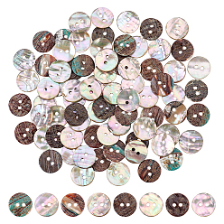 (52) Непрозрачная лаванда 70шт 2-отверстие ракушки пуговицы, плоско-круглые, разноцветные, 15x1.5~2.5 мм, отверстие : 2 мм