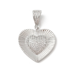 Платина Латунные микро проложить кубического циркония подвески, без кадмия и без свинца, сердце прелести, платина, 27x27.5x5 мм, отверстие : 8.5x5.5 мм
