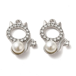 Платина Сплав с подвесками из горного хрусталя, с ABS имитации жемчуга, кошка прелести, платина, 23x17.5x8.5 мм, отверстие : 1.8 мм