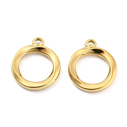 Настоящее золото 18K 304 подвески из нержавеющей стали, кольцо прелести, реальный 18 k позолоченный, 16x14x2 мм, отверстие : 1.5 мм