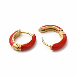 FireBrick Enamel Hoop Earrings, Real 18K Gold Plated 316 Surgical Stainless Steel Jewelry for Women, FireBrick, 13x14x3mm, Pin: 1mm