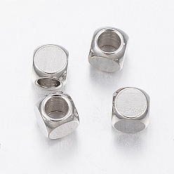 Stainless Steel Color Tarnish Resistant 304 Stainless Steel Beads, Cube, Stainless Steel Color, 3x3x3mm, Hole: 2mm