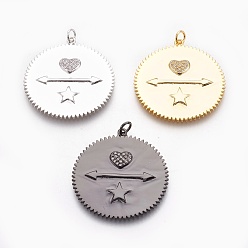 (52) Непрозрачная лаванда Латунные микро проложить кубического циркония подвески, долговечный, плоский круглый с сердцем и звездой, без свинца, без никеля и без кадмия, прозрачные, разноцветные, 35x32x2 мм, отверстие : 3 мм