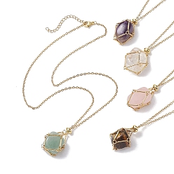 Золотой 304 из нержавеющей стали кабель цепи ожерелья, природные драгоценные камни кулон ожерелье, золотые, 20.08 дюйм (51 см)