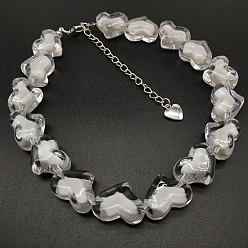 Прозрачный День святого Валентина акриловые бусины в бусинах бисерные ожерелья в форме сердца с цепочками на концах из сплава, платина, прозрачные, 12.99 дюйм (33 см)