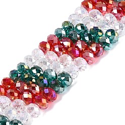 Mixed Color Electroplate Transparent Glass Beads Strands, Rondelle, Faceted, Mixed Color, 7.5~8x5.5~6mm, Hole: 1~1.4mm, about 56~60pcs/strand, 12.60~13.39 inch(32~34cm)