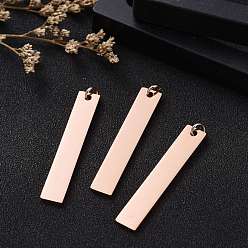 Rose Gold 201 Stainless Steel Pendants, Manual Polishing, Rectangle, Stamping Blank Tag, Rose Gold, 40x7x1.5mm, Hole: 3mm