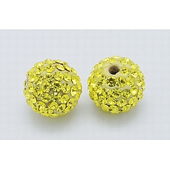 Желтый Бусины с класс А стразами, pave disco бусины, cmолы и каолина, круглые, желтые, 8 мм, отверстие : 1 мм