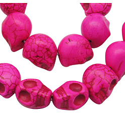 Hot Pink Synthetic Howlite Beads, for Halloween, Skull, Hot Pink, 18x17mm, Hole: 1mm, about 180pcs/kg