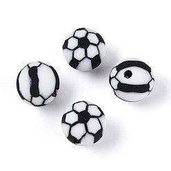 Черный Бусины из полимерной глины , футбол, чёрные, 8 мм, отверстие : 1.8~2 мм