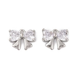 Платина Латунные микропаве прозрачные кубические циркониевые подвески, без кадмия, без никеля и без свинца, долговечный, бантом, платина, 9.5x12x3.5 мм, отверстие : 1 мм