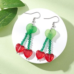 Платина Сердце 304 из нержавеющей стали стеклянные болтаться серьги, с акриловой, платина, 66.5x14.5 мм