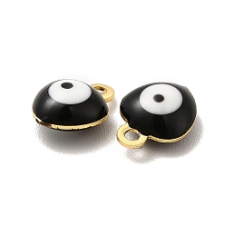 Black 304 Stainless Steel Evil Eye Enamel Charms, Heart Charm, Golden, Black, 8x6x3mm, Hole: 1mm