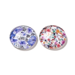 Mixed Color Half Round/Dome Floral Printed Glass Cabochons, Mixed Color, 12x4~5mm