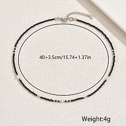 Серебро Винтажные ожерелья из граненых круглых стеклянных бусин в европейском стиле для женщин, черно-белые, серебряные, 15.75 дюйм (40 см)