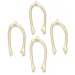 Light Gold Alloy Pendants, U Shape with Hands, Light Gold, 43x19x2mm, Hole: 2mm