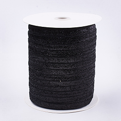 Black Glitter Sparkle Ribbon, Polyester & Nylon Ribbon, Black, 3/8 inch(9.5~10mm), about 200yards/roll(182.88m/roll).