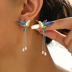 Goldenrod Alloy Enamel Bird Dangle Earrings for Women, Platinum, Goldenrod, 40mm