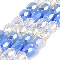 Cornflower Blue Electroplate Mixed Styles Glass Beads Strands, Column, Faceted, Cornflower Blue, 8~8.5x8~8.5mm, Hole: 1.2~1.5mm, about 45~48pcs/strand, 14.96~16.14 inch(38~41cm)