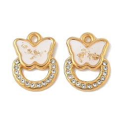 Настоящее золото 18K 304 нержавеющей стальной эмали подвески, со стразами, кольцо с подвесками в виде бабочек, ионное покрытие (ip), реальный 18 k позолоченный, 16x12.5x2 мм, отверстие : 1.2 мм