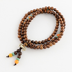 Saddle Brown Dual-use Items, Wrap Style Buddhist Jewelry Bulinga Keva Wood Round Bead Bracelets or Necklaces, Saddle Brown, 600mm, 108pcs/bracelet