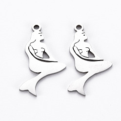Stainless Steel Color Non-Tarnish 201 Stainless Steel Pendants, Cut, Mermaid, Stainless Steel Color, 20x12x1mm, Hole: 1.2mm
