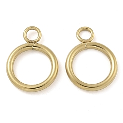 Настоящее золото 14K Ионное покрытие (ip) 304 подвески из нержавеющей стали, кольцо очарование, реальный 14 k позолоченный, 18.5x14x2 мм, отверстие : 3 мм