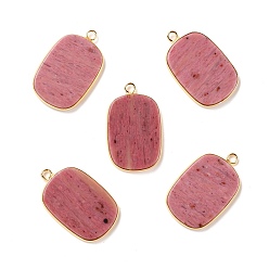 Родонит Природные подвески родонит, с фурнитурой позолоченной латунной, прямоугольные, 27~28x17x3~3.5 мм, отверстие : 2 мм