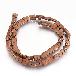 Copper Plated Electroplate Non-magnetic Synthetic Hematite Bead Strands, Frosted, Grooved, Rectangle, Copper Plated, 3.5~4.5x7x4mm, Hole: 1mm, about 97~100pcs/strand, 16.1 inch(41cm)